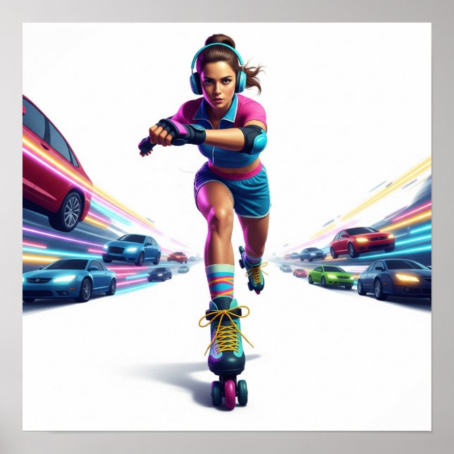 Affiche Design d'art urbain dynamique Rollergirl (Devant)