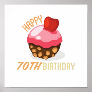 Affiche Design de 70e anniversaire mignon avec gâteau au c