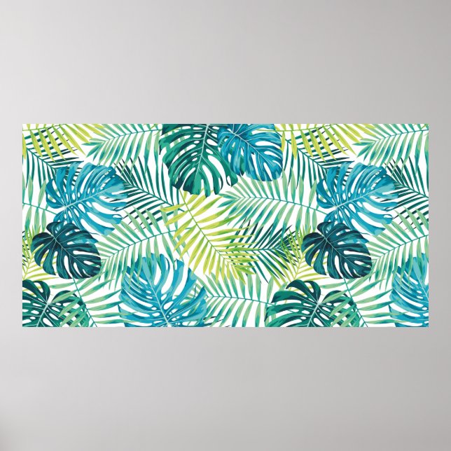 Affiche Design de feuilles tropicales avec palme vert/bleu (Devant)