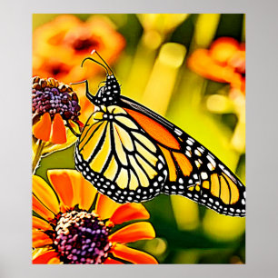 Affiche Design de fleur de papillon de monarque délicat