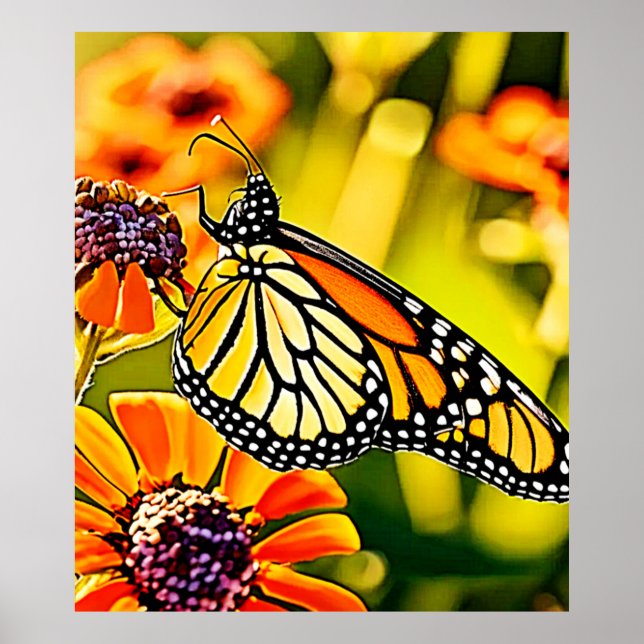 Affiche Design de fleur de papillon de monarque délicat (Devant)