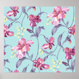 Affiche design de fleur illustration textile art, arrière 