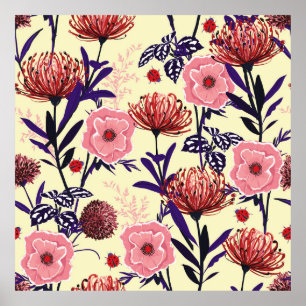 Affiche Design de fleurs esquissé en couleurs vives transp