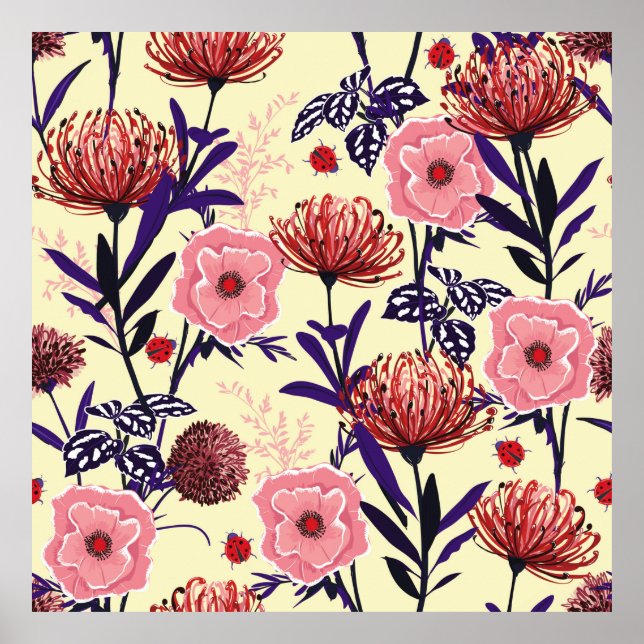 Affiche Design de fleurs esquissé en couleurs vives transp (Devant)