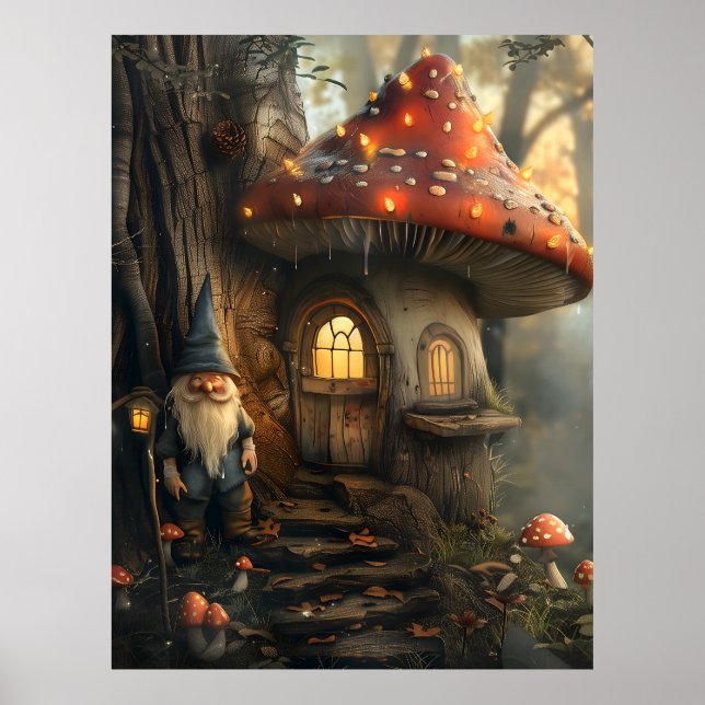 Affiche Design de gnome et de champignon (Devant)