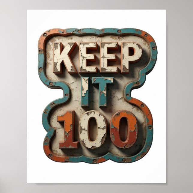 Affiche Design de slogan KEEP IT 100 Orange Élégant (Devant)