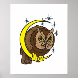 Affiche Design de tatouage de hibou et de lune