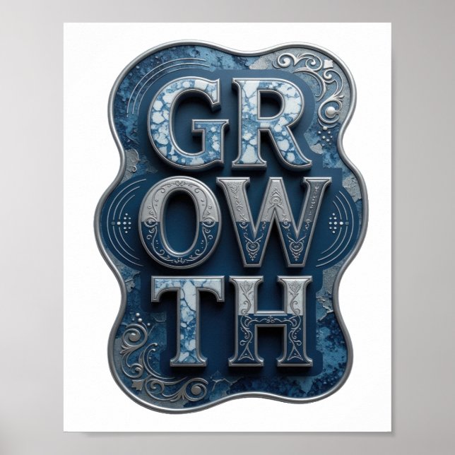 Affiche Design de texte GROWTH argenté élégant (Devant)
