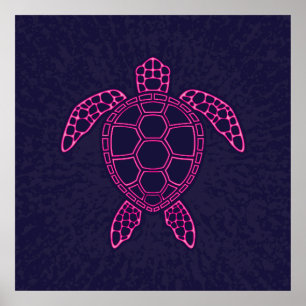 Affiche Design de tortue marine rose chaud