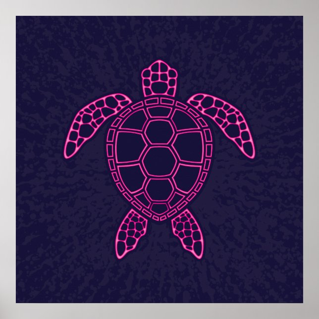 Affiche Design de tortue marine rose chaud (Devant)