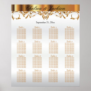 Affiche Design d'éléments blanc et or - 16 cartes de siège