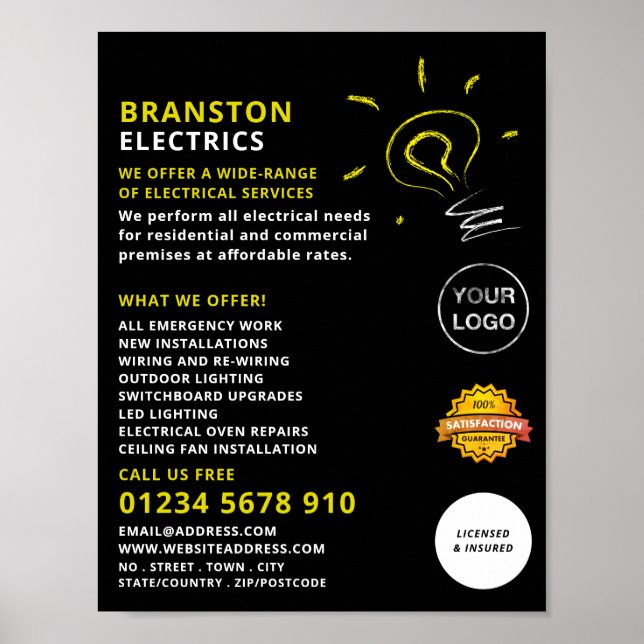 Affiche Design d'esquisse d'ampoule, publicité électroniqu (Devant)