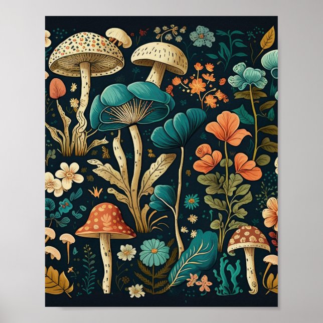 Affiche Design d'illustration de champignons et de fleurs  (Devant)