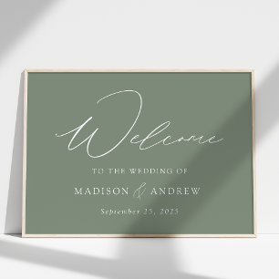 Affiche Design élégant moderne Sage Green Mariage Bienvenu