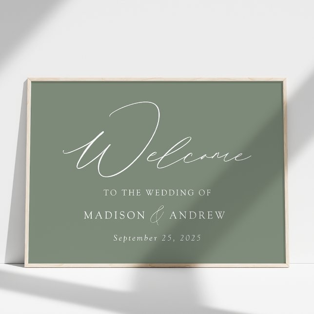 Affiche Design élégant moderne Sage Green Mariage Bienvenu (Créateur téléchargé)