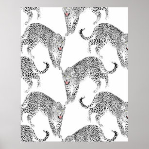 Affiche Design élégant noir et rose léopard animal blanc