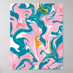 Affiche Design en marbre avec rose et Turquoise