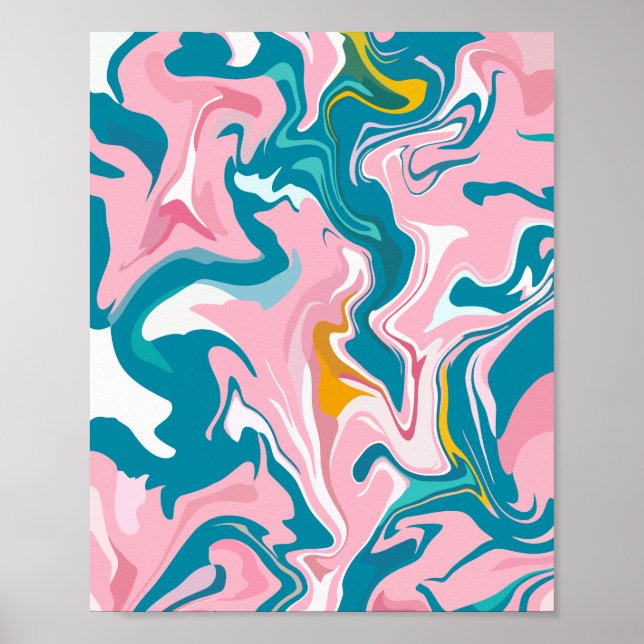 Affiche Design en marbre avec rose et Turquoise (Devant)