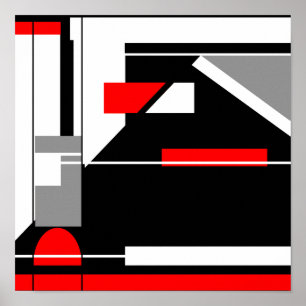 Affiche Design géométrique en MCM rouge gris noir blanc
