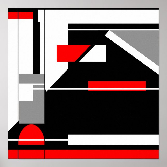 Affiche Design géométrique en MCM rouge gris noir blanc (Devant)