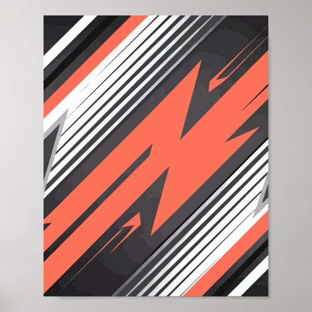 Affiche Design géométrique orange et noir Zigzag (Devant)