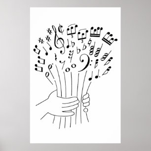 Affiche Design graphique : fleurs de notes musicales -