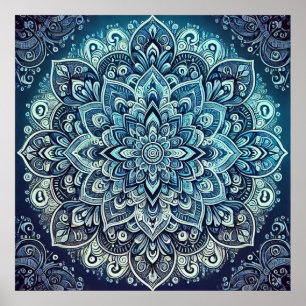 Affiche Design Mandala dégradé bleu