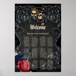 Affiche Design mariage gothique foncé avec crânes