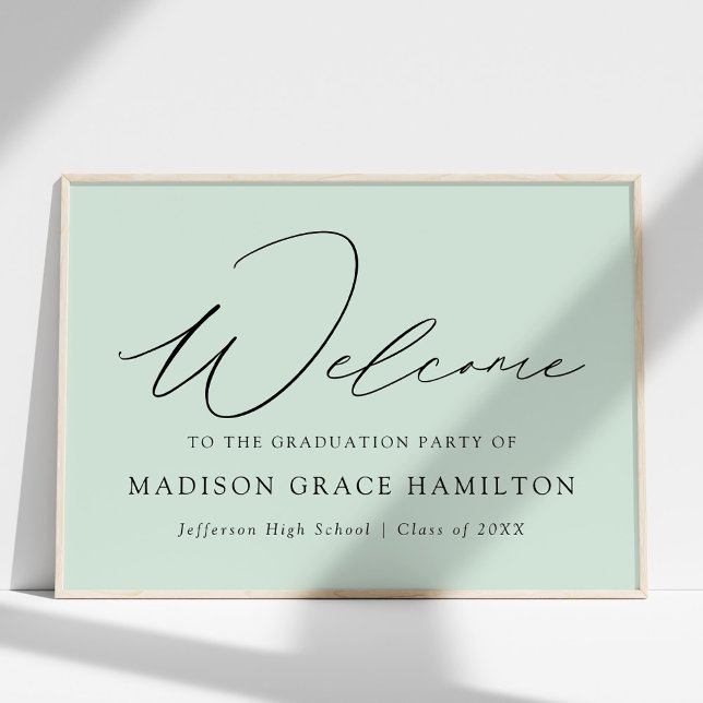 Affiche Design moderne Mint Green Welcome Graduation Party (Créateur téléchargé)