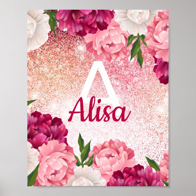 Affiche Design monogramme de Parties scintillant florale (Devant)