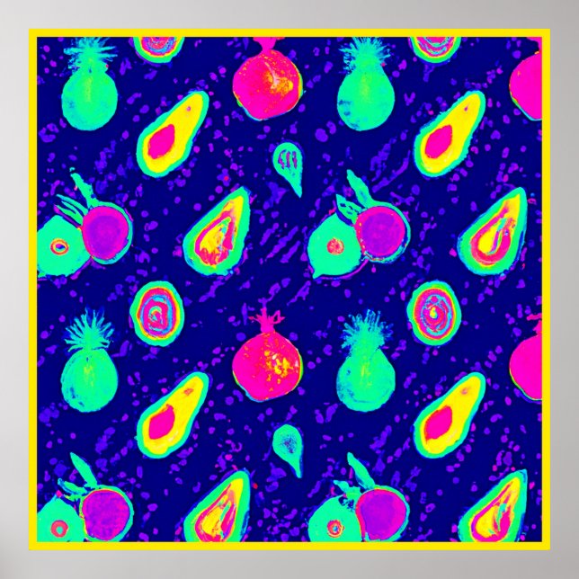 Affiche Design Motif de fruits de néon vibreux (Devant)