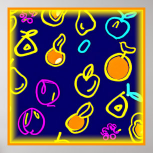 Affiche Design Motif dynamique de fruits néons