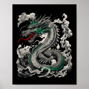 Affiche Design Mythologique Dragon Tattoo Avec Noir