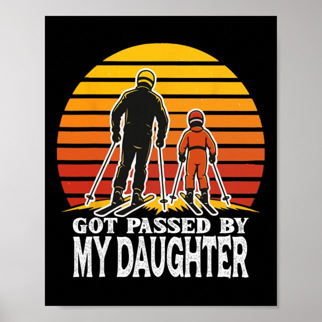 Affiche Design Rétro de Ski Drôle Piégé par Ma Fille  (Devant)