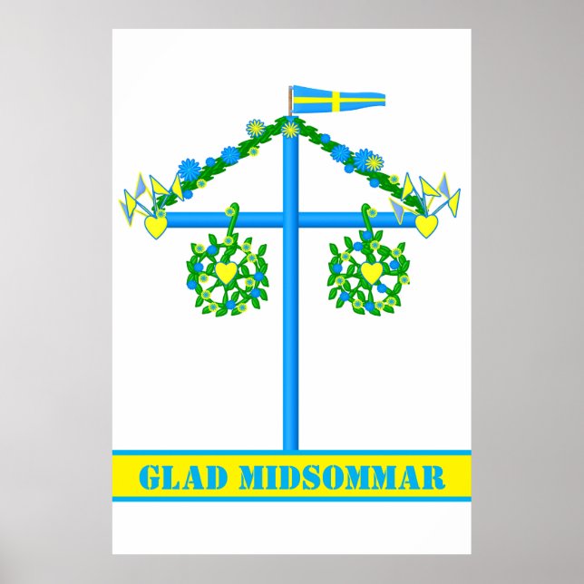Affiche design scandinave, Personnalisé Glad midsommar (Devant)