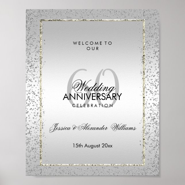 Affiche Design Silver Confetti 60e Mariage Diamond (Devant)
