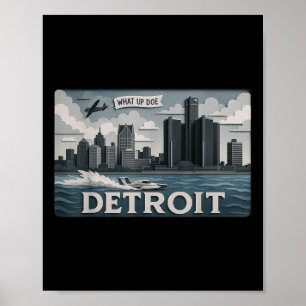 Affiche Design Skyline Détroit Avec What Up Doe’