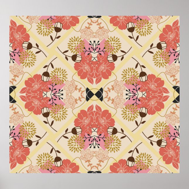 Affiche Design vintage fleuri et transparent pour motif. (Devant)