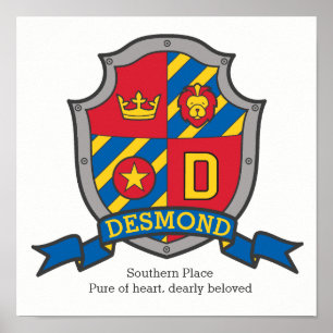 Affiche Desmond nom de garçon signifiant héraldique boucli