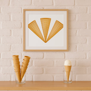 Affiche Dessert d'été à la crème glacée triple gaufre