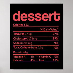 Affiche Dessert Nutrition Fact Drôle Thanksgiving Christma