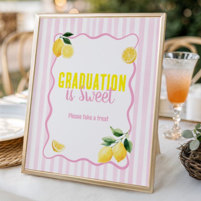 Affiche Dessert Rayures Rose Citron Fraîchement Diplômé  (Créateur téléchargé)