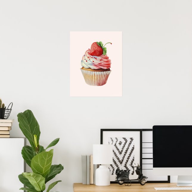 Affiche Dessert sucré à la fraise Cupcake (Bureau à domicile)