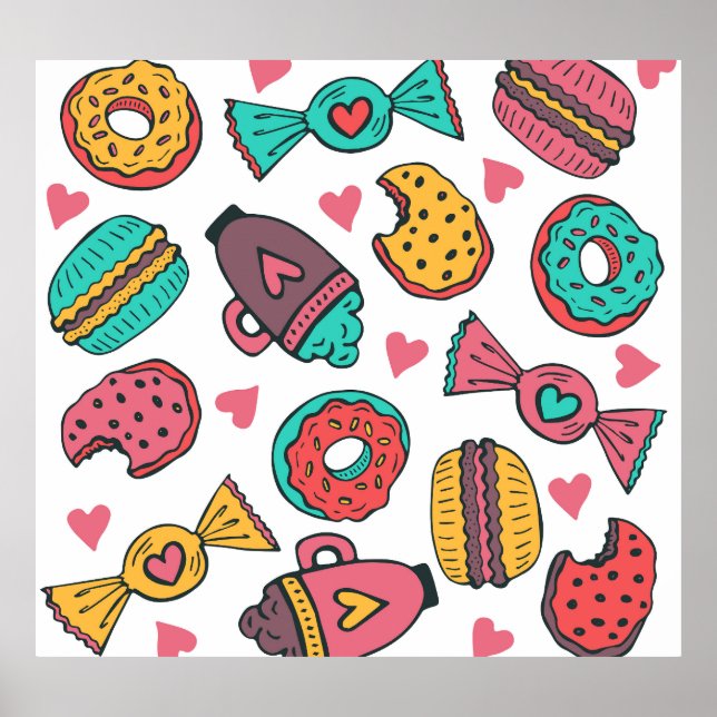 Affiche desserts doux, illustration vintage dessinée à la  (Devant)