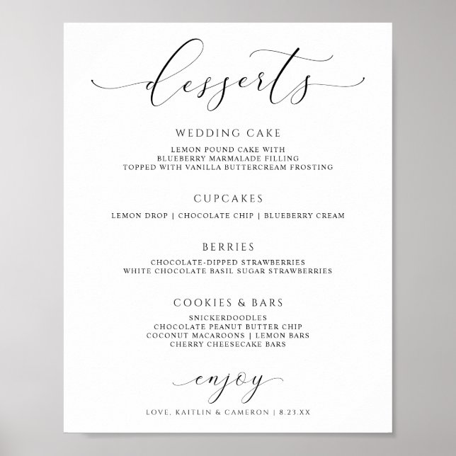 Affiche Desserts mariages Menu Signe Élégant Script Luxe (Devant)