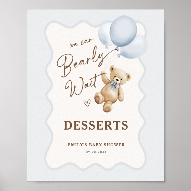 Affiche Desserts pour Baby Shower Garçon Ourson (Devant)