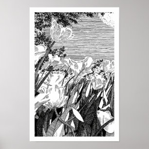 Affiche Dessin à la ligne d'art botanique vintage de champ