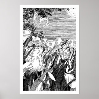 Affiche Dessin à la ligne d'art botanique vintage de champ
