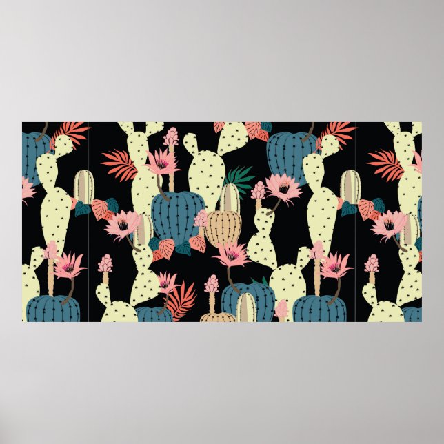 Affiche Dessin à la main Cactus Plante et fleurs Chat sans (Devant)