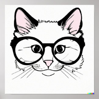 Affiche Dessin à la main Chat portant des lunettes